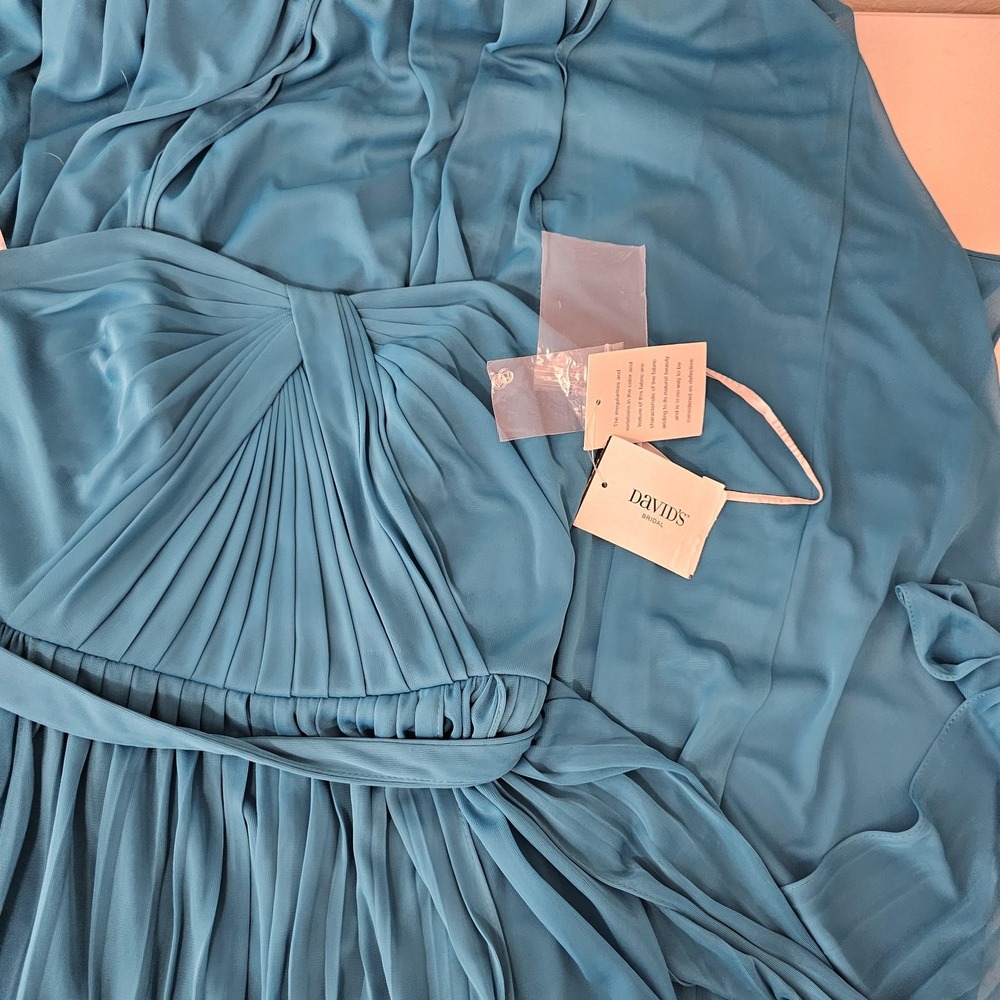 NWT David's Bridal Dress Womens 4 Blue Strapless Pleated Chiffon Maxi Gown - Picture 7 of 10